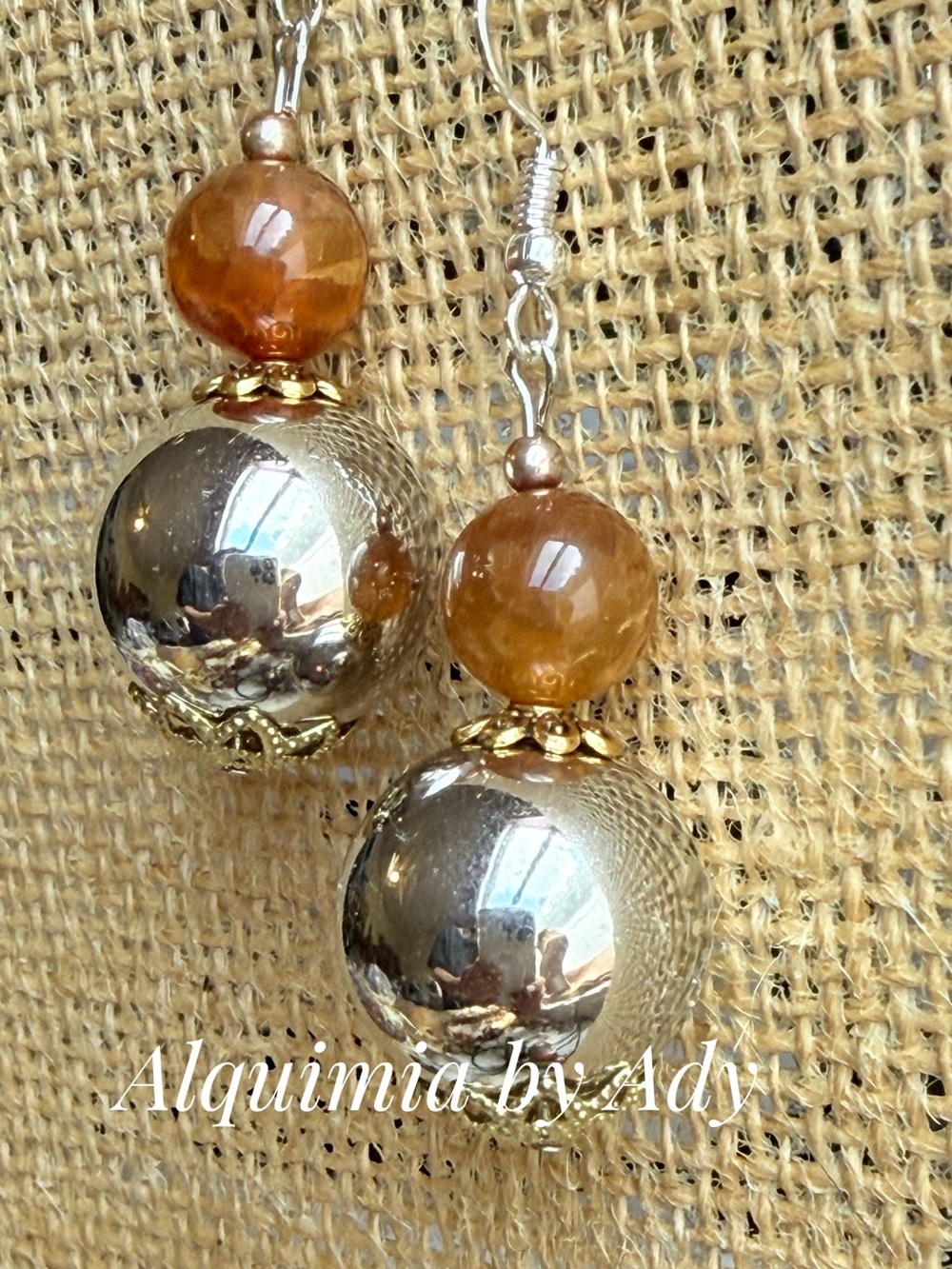 Alquimia Amber Brown and Silver Sphere Drop Earrings